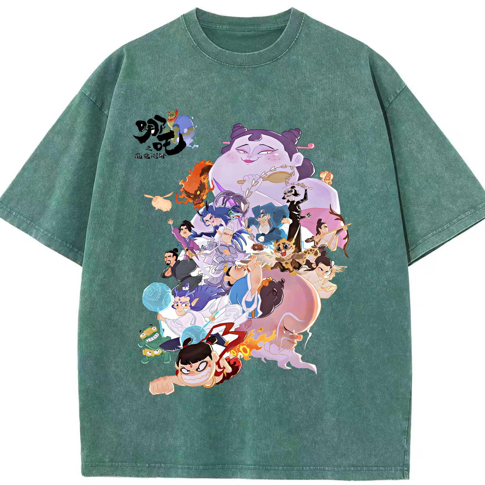 （画像用） Ne Zha 2 ナタ 魔童の大暴れ 綿100% ヴィンテージ風 半袖Tシャツ（フロントプリント）
